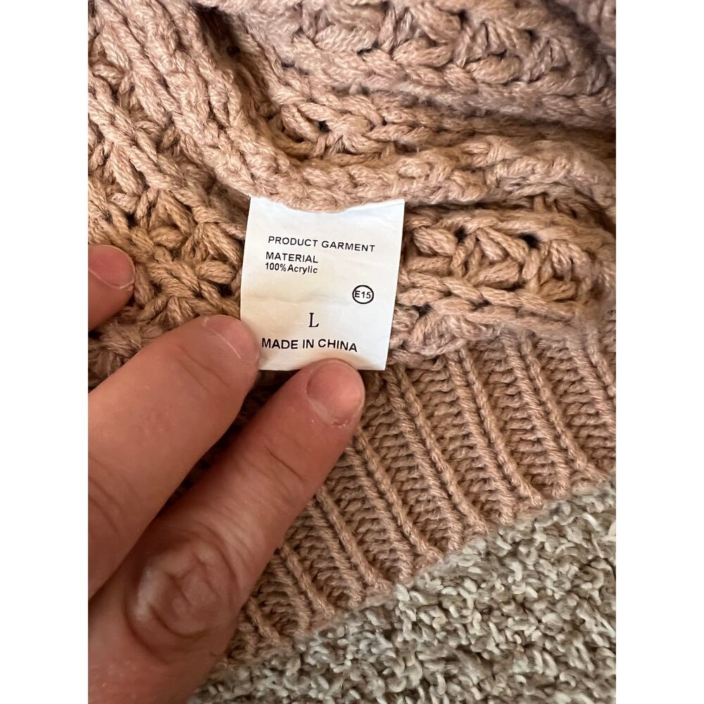Chunky Knit Crop Sweater Vest Size L Tan Beige Mock Neck Sleeveless Pullover - Picture 2 of 6
